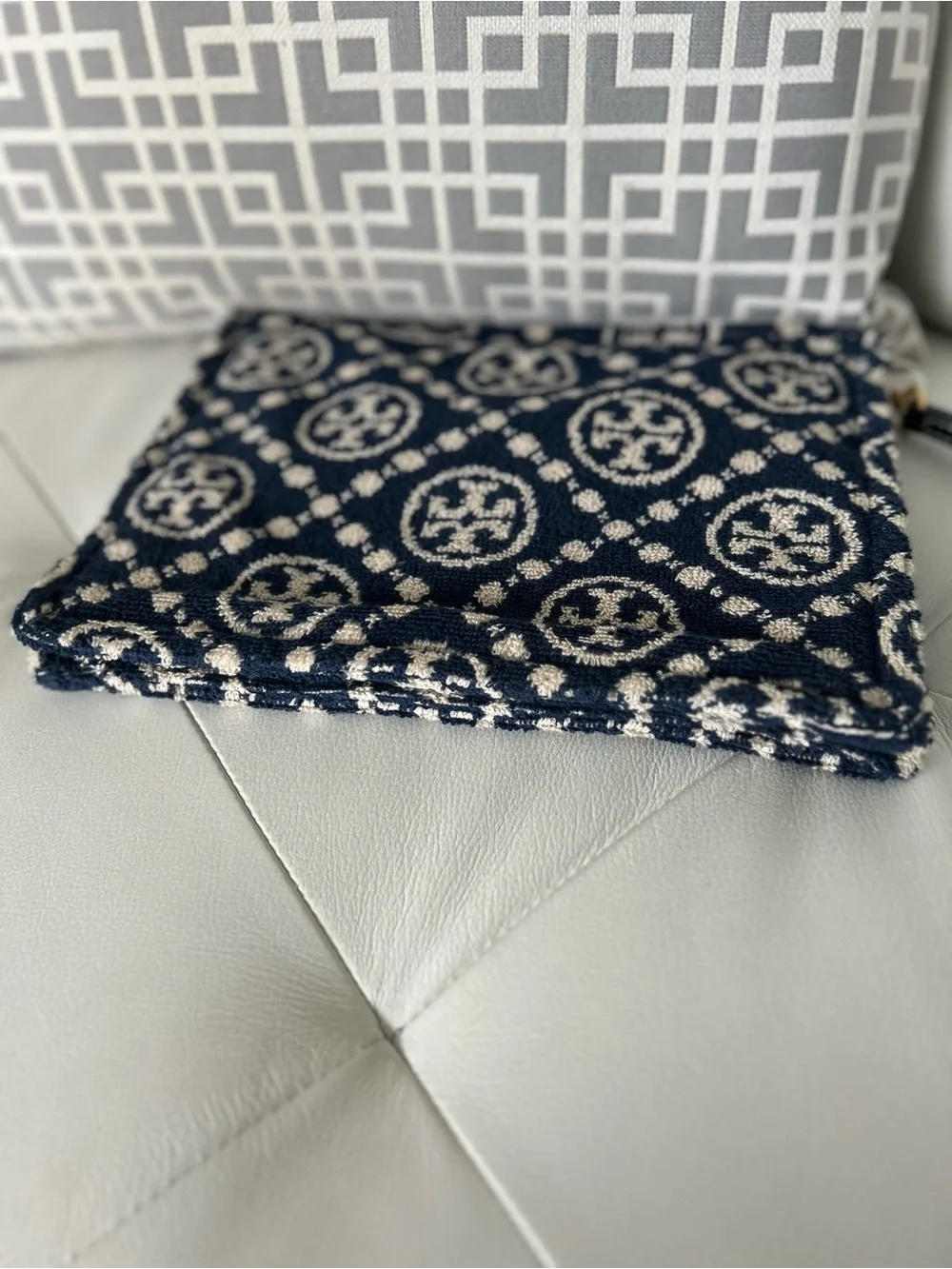 Tory Burch Navy and Cream Monogram Zip Pouch